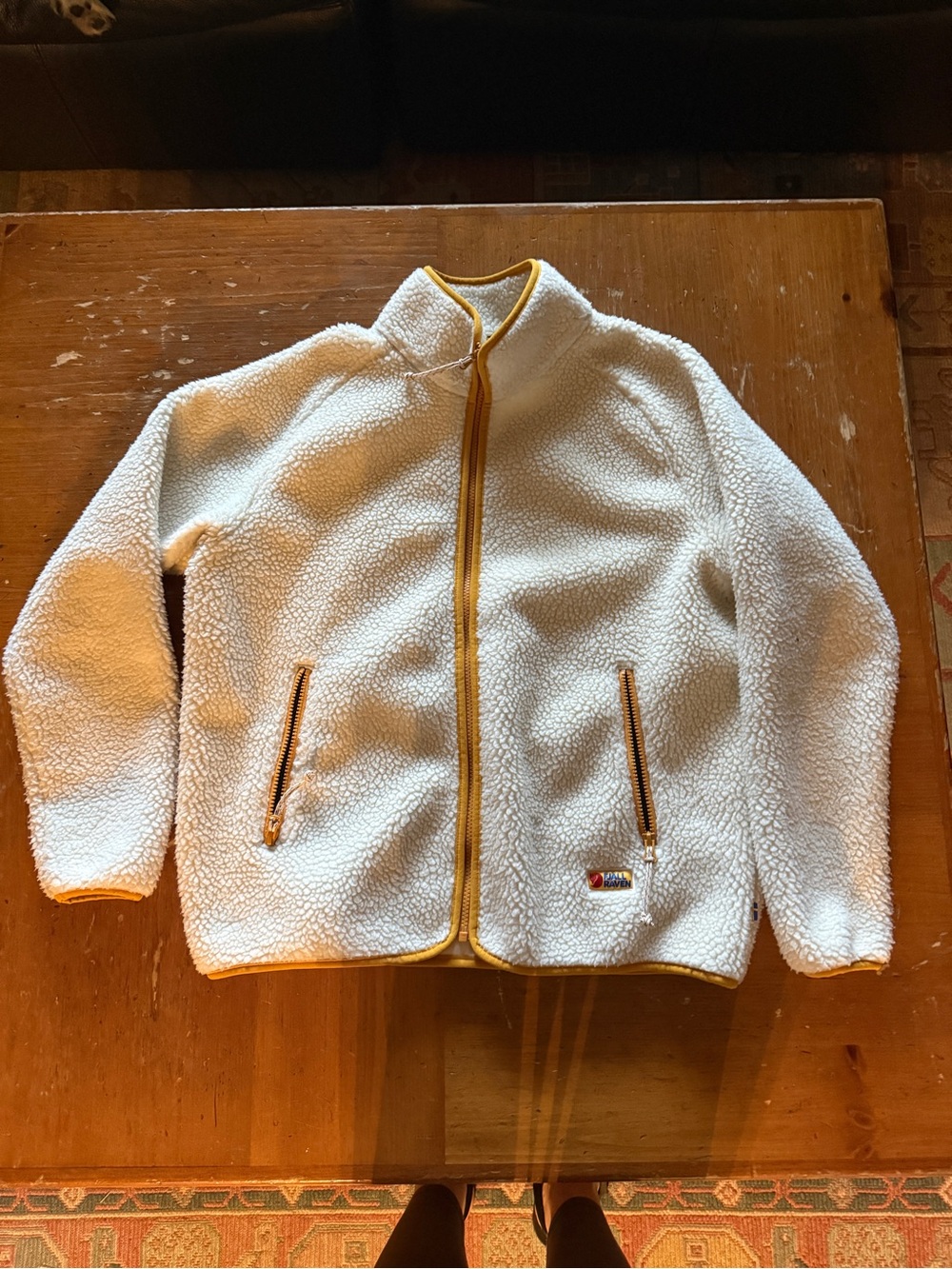 Fjallraven Cream Vardag Pile Fleece Jacket with Yellow Trim
